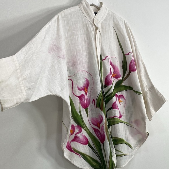 Boho Art to Wear Button Down Top Organic Cotton Hand Painted One Size - Picture 4 of 14